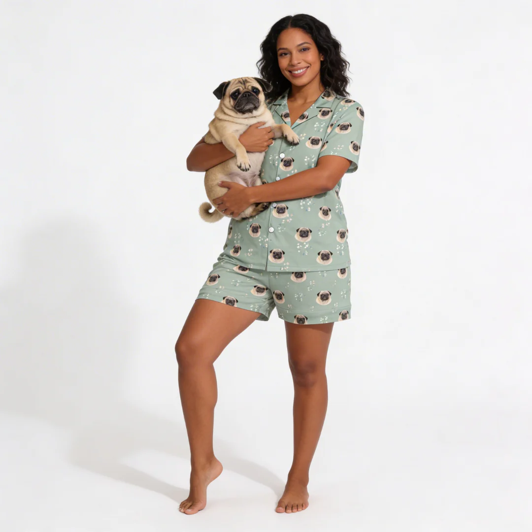 Short Button-Down Pajama Set | Pet Face Pajamas - Image 10
