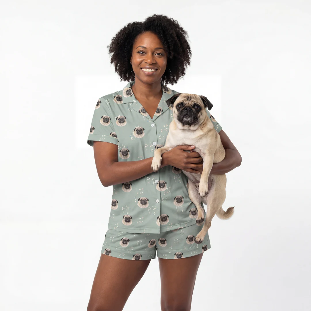 Short Button-Down Pajama Set | Pet Face Pajamas - Image 11