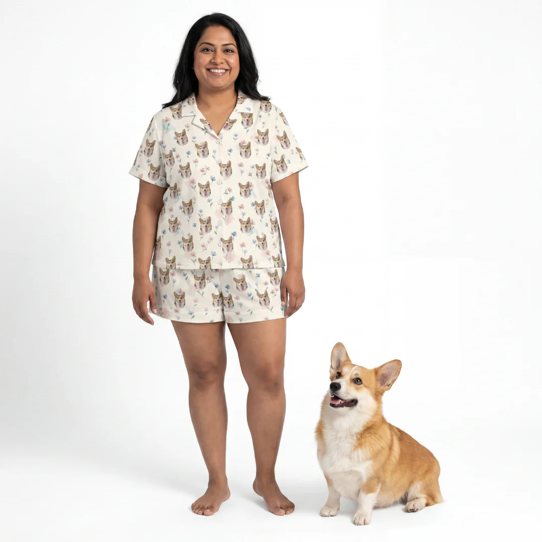 Short Button-Down Pajama Set | Pet Face Pajamas - Image 12