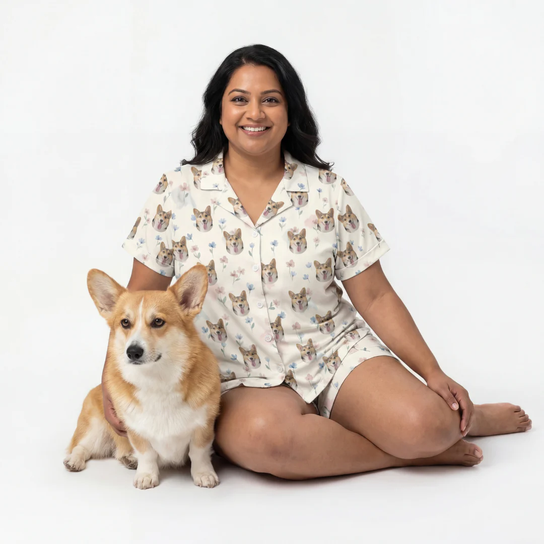 Short Button-Down Pajama Set | Pet Face Pajamas - Image 13