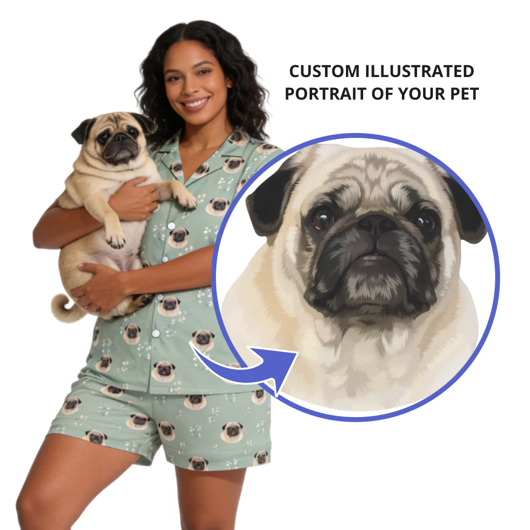 Short Button-Down Pajama Set | Pet Face Pajamas - Image 3