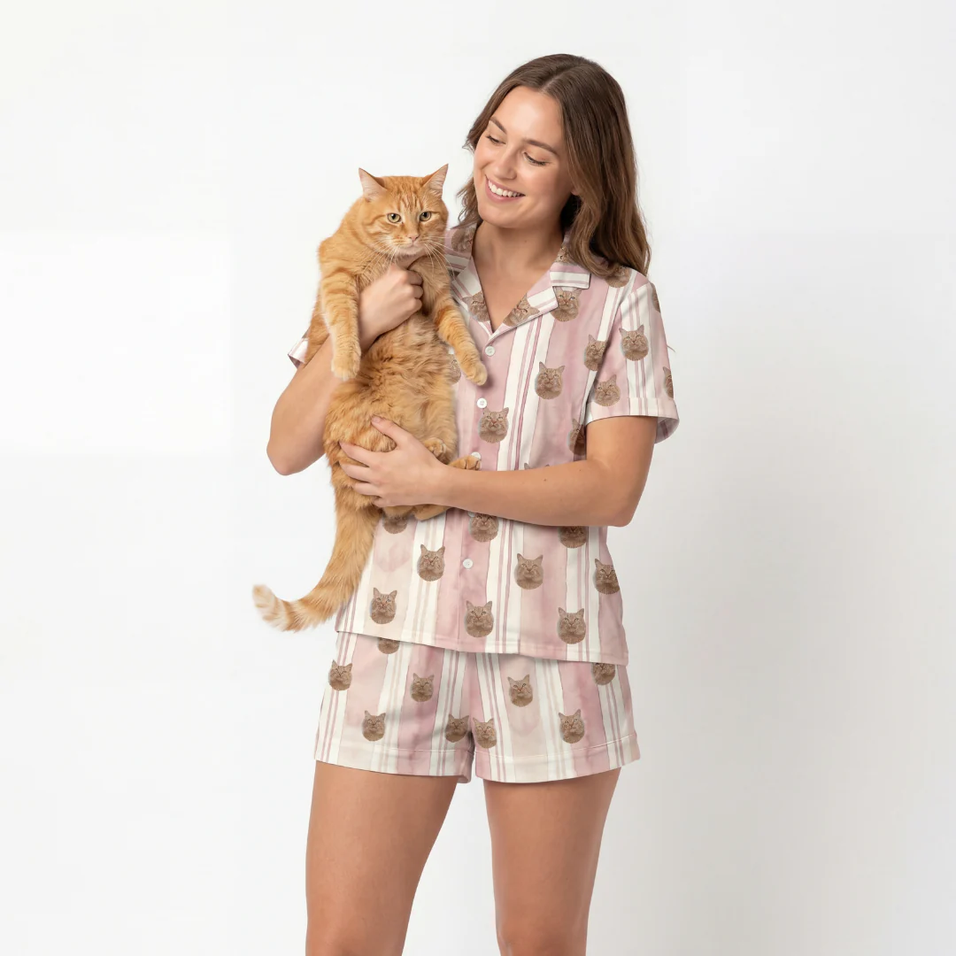 Short Button-Down Pajama Set | Pet Face Pajamas - Image 4