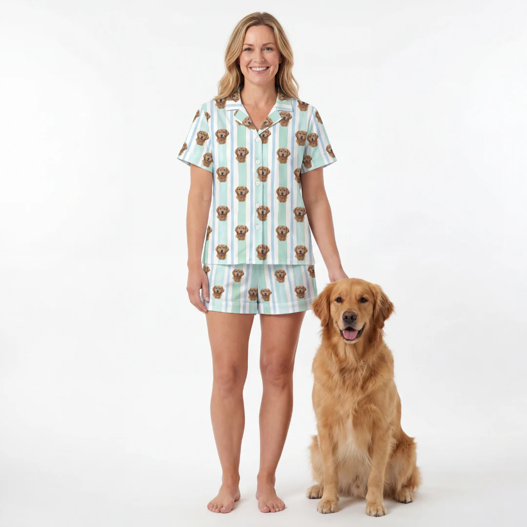 Short Button-Down Pajama Set | Pet Face Pajamas - Image 7