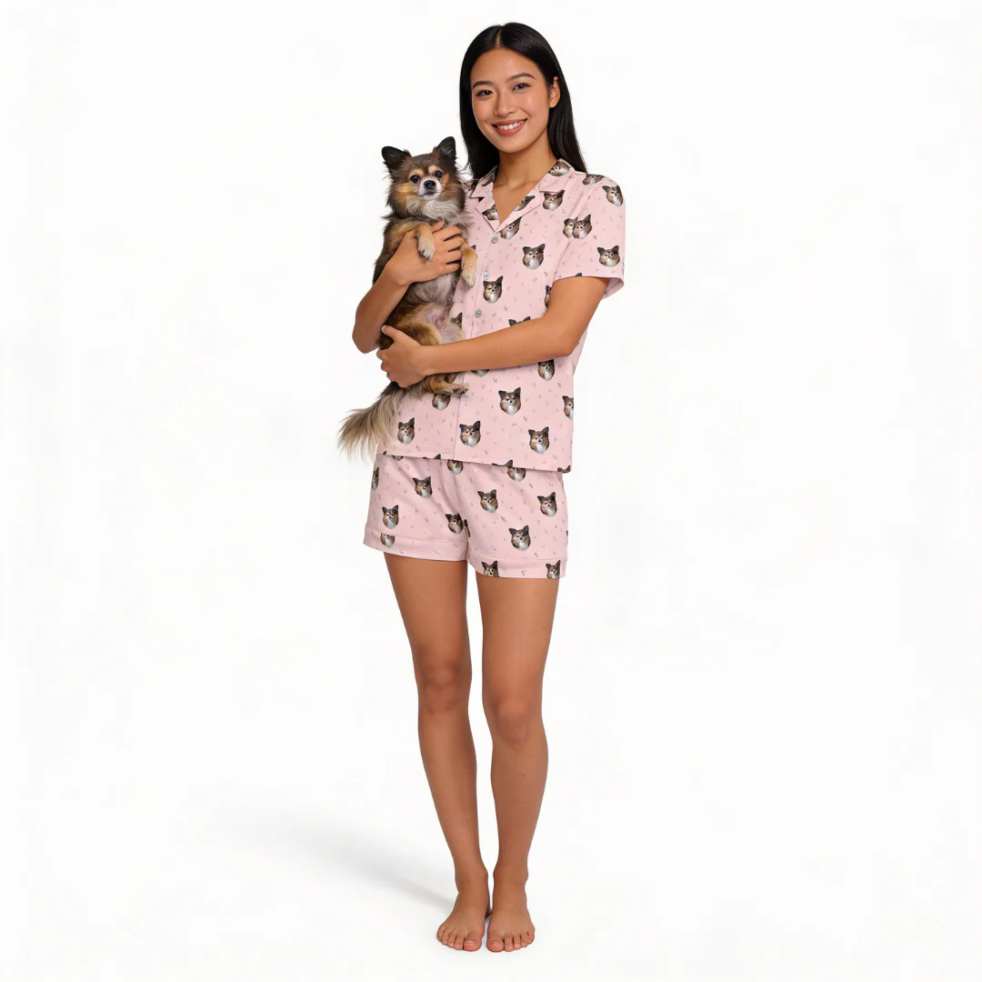 Short Button-Down Pajama Set | Pet Face Pajamas - Image 8
