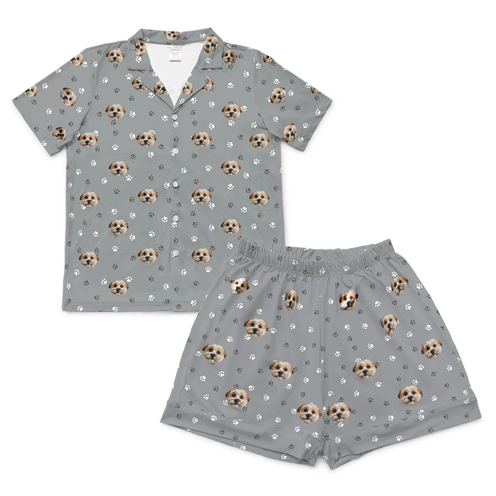 Custom Pet Face Pajamas - Slate Gray Paws - Image 6